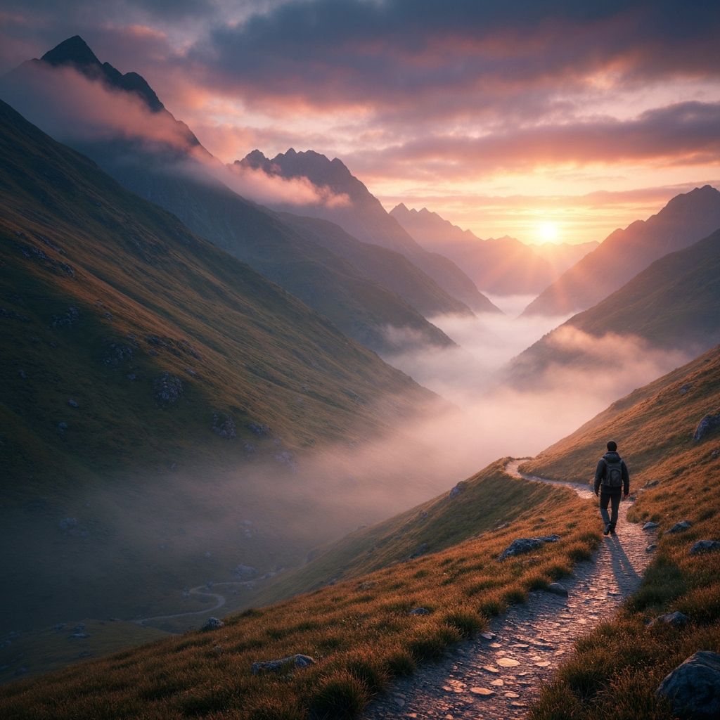 Misty mountain landscape at dawn